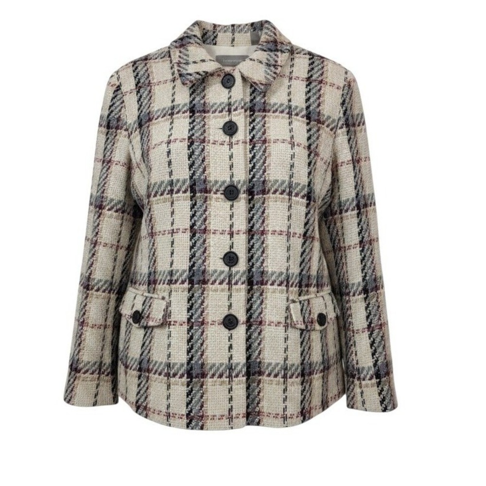 Liz Claiborne Womens Wool Blend Plaid Blazer Jacket Tweed Size 2X